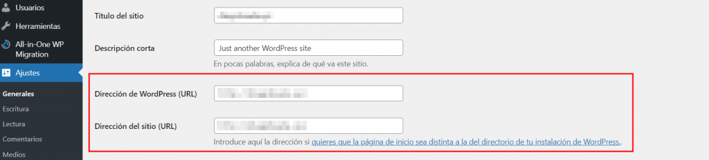 URL de WordPress