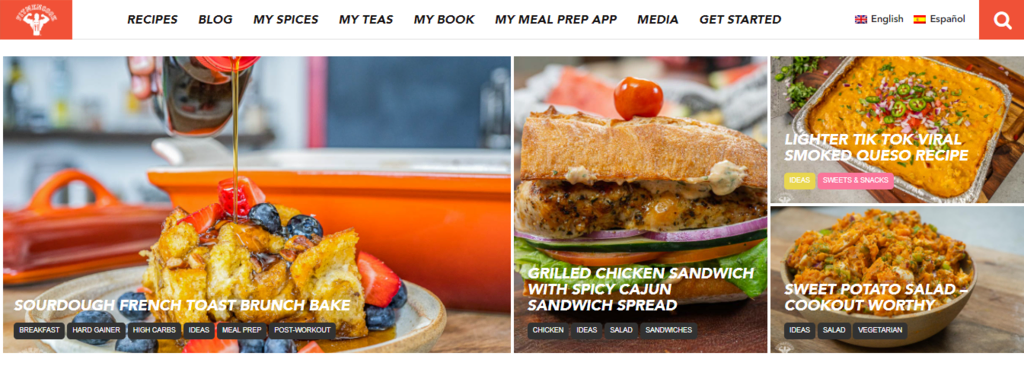 Page d'accueil du site web Fit Men Cook