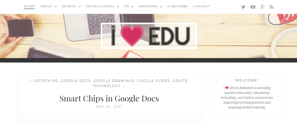 La page d'accueil du site Web I Heart EDU