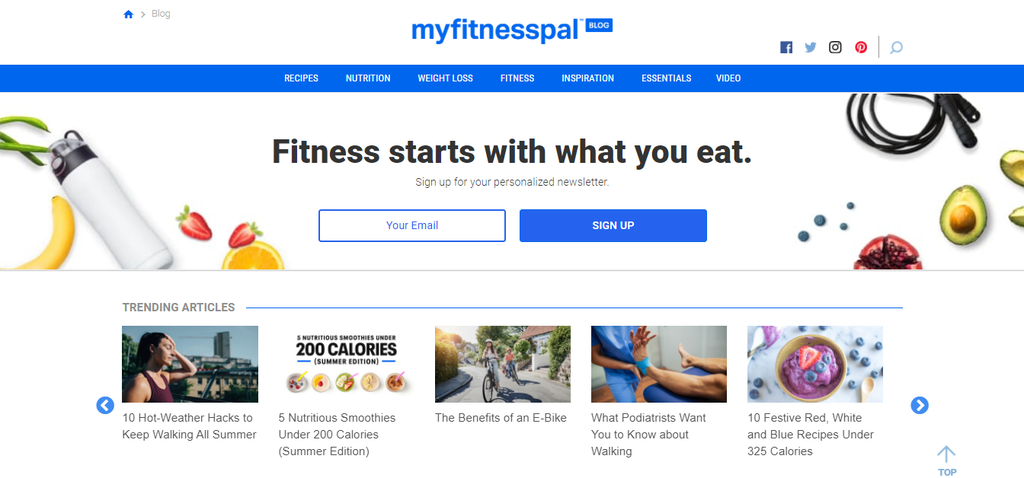 Page Blog du site Web MyFitnessPal